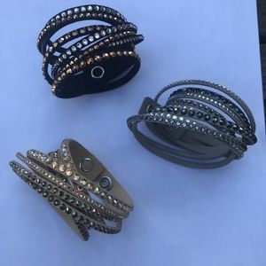 3 Swarovski wrap suede & rhinestone bracelets